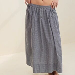 Aerie Black and White Gingham Midi Skirt with Pockets